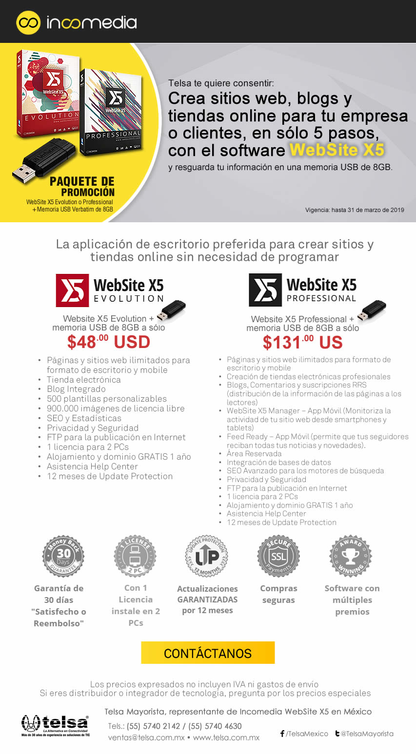 Paquete de Promoción: WebSite X5 más Memoria USB, ¡Contáctanos!